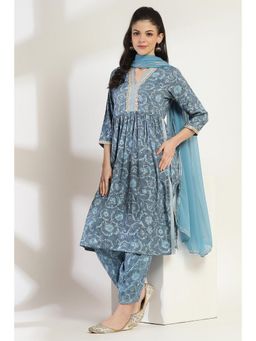 Rangriti - Women Grey Viscose Gathered Kurta Pant and Dupatta (Set of 3)