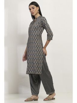 Rangriti - Women Grey Viscose Straight Kurta Pant (Set of 2)