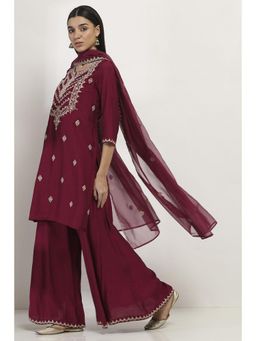 Rangriti - Women Wine Viscose Blend Straight Kurta Sharara with Dupatta (Set of 3)