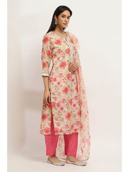 Rangriti - Women Beige Polyester Straight Kurta Pant and Dupatta (Set of 3)