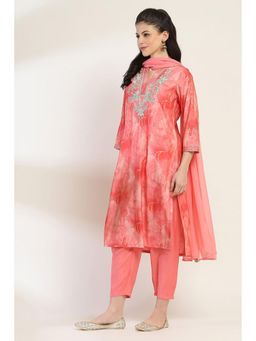 Rangriti - Women Pink Viscose Blend Straight Kurta Pant and Dupatta (Set of 3)