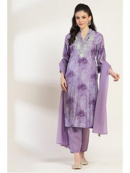 Rangriti - Women Purple Viscose Blend Straight Kurta Pant and Dupatta (Set of 3)