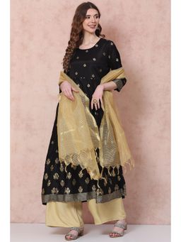 Rangriti - Women Black Kalidar Printed Anarkali Pant and Dupatta (Set of 3)