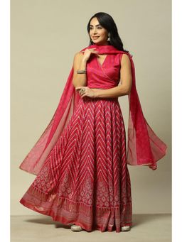 Rangriti - Women Pink Liva Straight Printed Co-Ord (Set of 3)