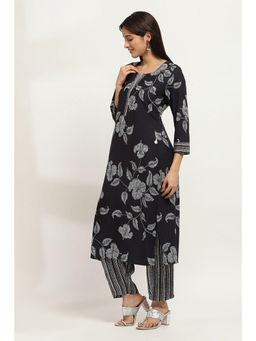 Rangriti - Women Black Viscose Rayon Straight Kurta Pant (Set of 2)