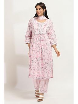 Rangriti - Women Pink Cotton Straight Kurta Salwar and Dupatta (Set of 3)