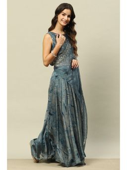 Rangriti - Women Blue Poly Georgette Straight Printed Co-Ord (Set of 3)