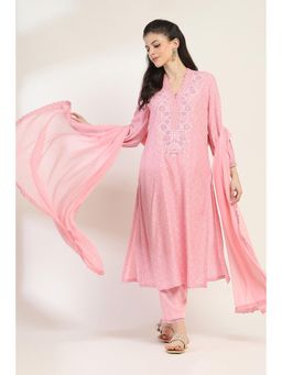 Rangriti - Women Pink Viscose Rayon Straight Kurta Pant and Dupatta (Set of 3)