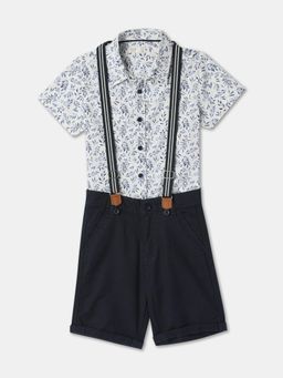 R&B - Floral Cotton Shirt and Short with Suspender Boys