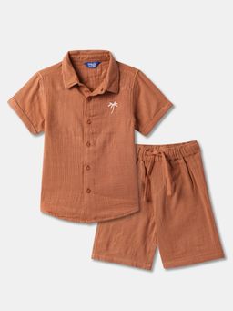 R&B - Embroidered Cotton Shirt with Shorts Boys