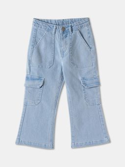 R&B - Cotton Blend Regular Fit Mid-Rise Cargo Style Girls Jeans