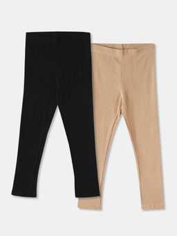 R&B - Cotton Blend Ribbed Fitted Full Length Mid Rise Girls Legging (Pack of 2)