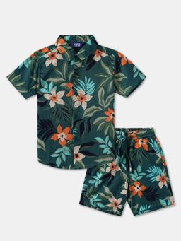R&B - Floral Cotton Short Sleeve Shirt with Shorts Boys