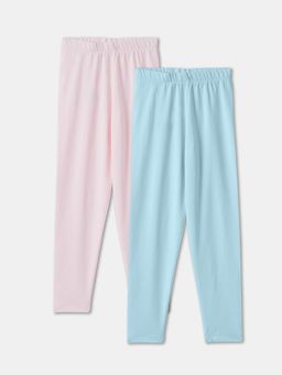 R&B - Cotton Blend Solid Full Length Mid Rise Girls Legging (Pack of 2)