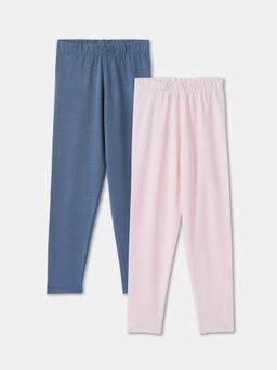 R&B - Cotton Blend Solid Regular Fit Ankle Length Girls Legging (Pack of 2)