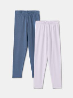 R&B - Cotton Blend Solid Fitted Full Length Elasticated Waist Girls Legging (Pack of 2)