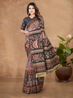 Shrithi Fashion Fab - Women Stylish Floral Design Printed Cotton Blend Saree with Unstitched Blouse