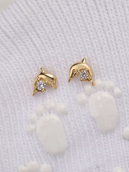 Praavy - 925 Sterling Silver The Gold Dolphin Dance Kids Studs