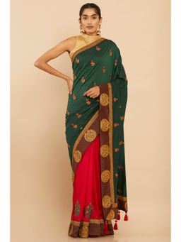 Soch - Women Green Silk Floral Saree with Unstitched Blouse