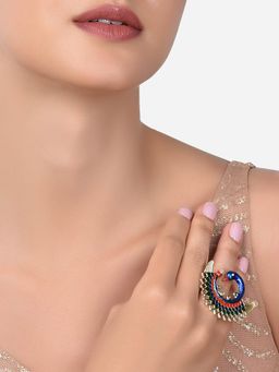 Zaveri Pearls - Multicolor Meenakari Peacock Inspired Ethnic Finger Ring-ZPFK14429