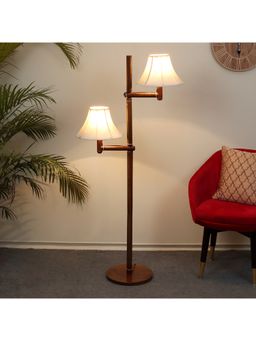 Tu Casa - Floor Lamp Mango Wood Base & Off-White Cotton Shade