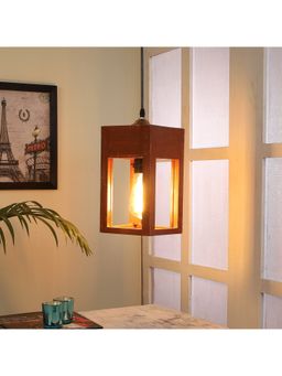 Tu Casa - Hanging Lamp Mango Wooden Base & Brown Wood Shade