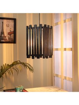 Tu Casa - Hanging Lamp Mango Wooden Base & Blue Wood Shade