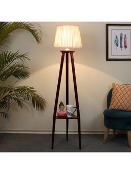 Tu Casa - Floor Lamp Mango Wood Base & Off-White Polycotton Shade