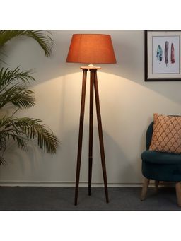 Tu Casa - Floor Lamp Mango Wood Base & Brown Cotton Shade