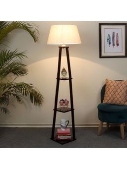 Tu Casa - Floor Lamp Mango Wood Base & Off-White Cotton Shade