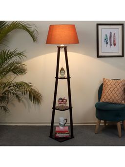 Tu Casa - Floor Lamp Mango Wood Base & Brown Cotton Shade