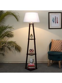 Tu Casa - Floor Lamp Mango Wood Base & Cotton Shade