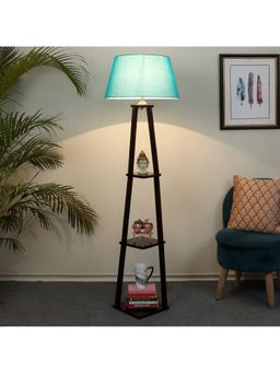Tu Casa - Floor Lamp Mango Wood Base & Turquoise Cotton Shade
