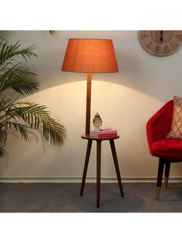 Tu Casa - Floor Lamp Mango Wood Base & Brown Cotton Shade