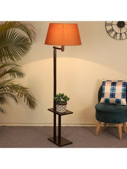 Tu Casa - Floor Lamp Mango Wood Base & Brown Cotton Shade