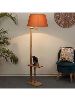 Tu Casa - Floor Lamp Mango Wood Base & Brown Cotton Shade