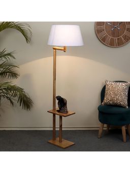 Tu Casa - Floor Lamp Mango Wood Base & Cotton Shade