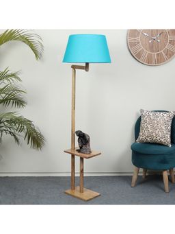 Tu Casa - Floor Lamp Mango Wood Base & Turquoise Cotton Shade