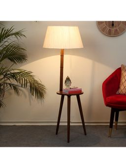 Tu Casa - Floor Lamp Mango Wood Base & Off-White Cotton Shade