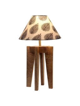 Tu Casa - Floor Lamp Mango Wood Base & Off-White Black Leaf Cotton Shade