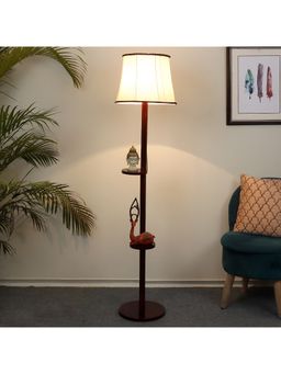 Tu Casa - Floor Lamp Mango Wood Base & Beige Cotton Shade