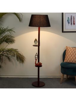 Tu Casa - Floor Lamp Mango Wood Base & Black Cotton Shade