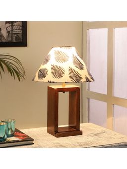 Tu Casa - Table Lamp Mango Wood Base & Off-White and Black Cotton Shade