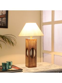 Tu Casa - Table Lamp Mango Wood Base & Off-White Cotton Shade