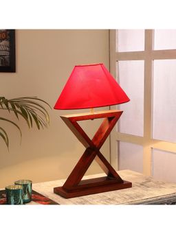 Tu Casa - Table Lamp Mango Wood Base & Red Cotton Shade