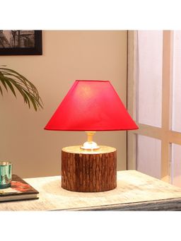 Tu Casa - Table Lamp Mango Wood Base & Red Cotton Shade