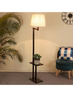 Tu Casa - Floor Lamp Mango Wood Base & Off-White Poly Satin Shade