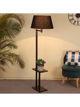 Tu Casa - Floor Lamp Mango Wood Base & Black Cotton Shade