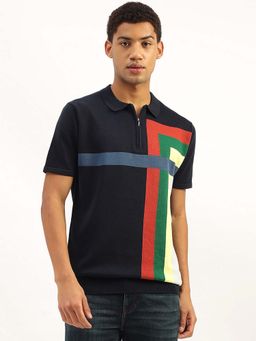 United Colors of Benetton - Navy Blue Regular Fit Colorblock Polo T-Shirt