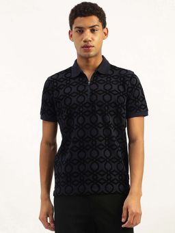 United Colors of Benetton - Navy Blue Relaxed Fit Printed Polo T-Shirt